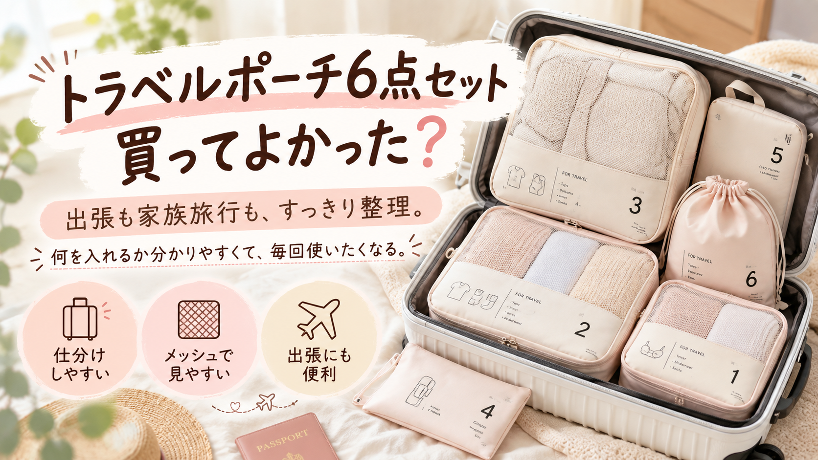 トラベルポーチ6点セットを出張・家族旅行で使ったレビューのアイキャッチ