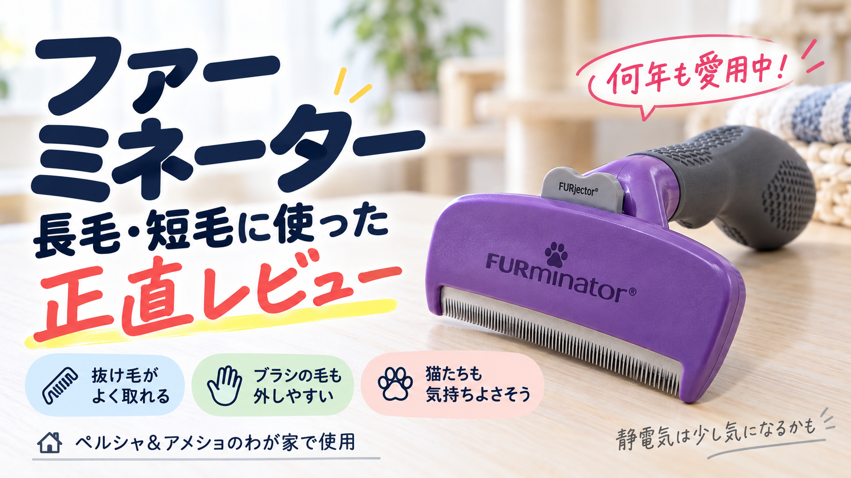 ファーミネーターを長毛・短毛の猫に使った正直レビューのアイキャッチ